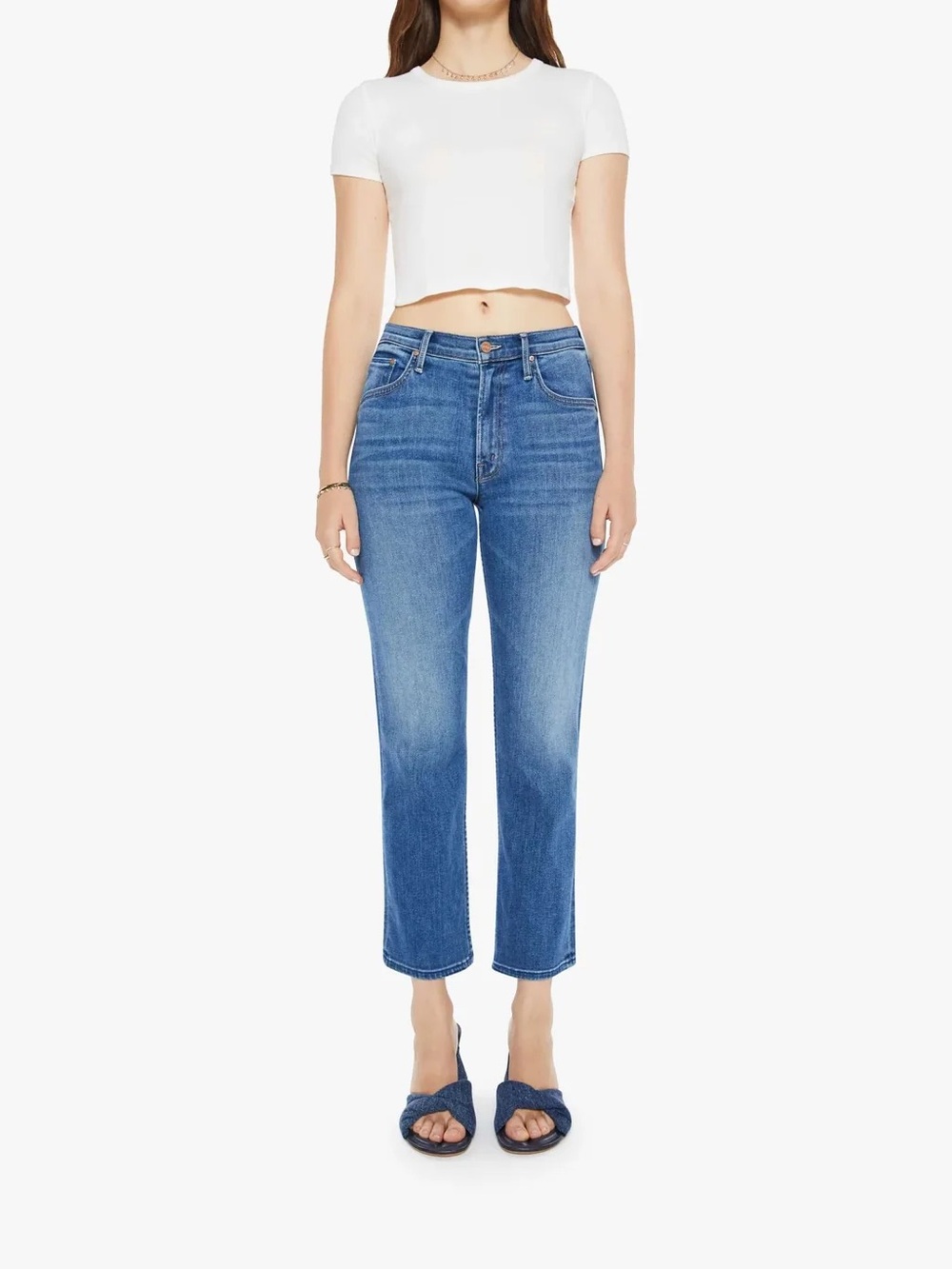 Mother Smarty Pants Flood Jeans Connect the dots Blue denim Mid rise relaxed 27